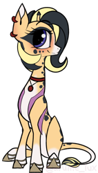 Size: 1872x3304 | Tagged: safe, artist:lux-arume, oc, oc only, oc:sugar sands, giraffe, pony, clothes, ear piercing, earring, female, giraffe oc, jewelry, mare, necklace, piercing, shoes, solo