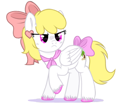 Size: 2600x2096 | Tagged: safe, artist:alfury, oc, oc only, oc:sweetie heartcloud, pegasus, angry, blonde, blonde hair, bow, clothes, cutie mark, disgusted, hair bow, ribbon, scarf, simple background, solo, tail bow, transparent background, white outline