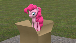 Size: 1920x1080 | Tagged: safe, artist:scout_guy, derpibooru import, pinkie pie, earth pony, pony, 3d, atg 2020, cardboard box, jumping, newbie artist training grounds, sfm pony, solo, source filmmaker