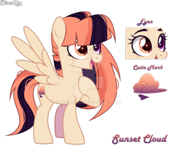 Size: 1920x1605 | Tagged: safe, artist:dianamur, oc, oc:sunset cloud, pegasus, pony, deviantart watermark, female, mare, obtrusive watermark, simple background, solo, transparent background, watermark