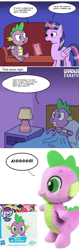 Size: 1199x3791 | Tagged: safe, artist:gradiusfanatic, edit, spike, twilight sparkle, twilight sparkle (alicorn), alicorn, dragon, bed, comic, plushie, toy, winged spike