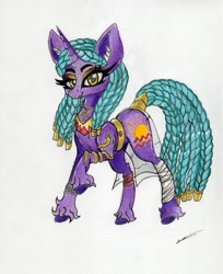 Size: 2431x2985 | Tagged: safe, artist:luxiwind, oc, oc:zarisa, pony, unicorn, bandage, clothes, female, high res, mare, see-through, solo, traditional art