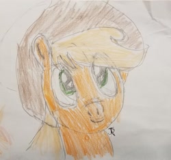 Size: 2092x1960 | Tagged: safe, artist:joeydr, derpibooru import, applejack, earth pony, pony, applejack's hat, cowboy hat, female, hat, lined paper, mare, signature, simple background, solo, traditional art