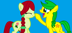 Size: 726x341 | Tagged: safe, artist:appimena, oc, oc:lily spark, oc:roseheart, earth pony, earth pony oc