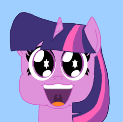 Size: 661x653 | Tagged: safe, artist:logan jones, twilight sparkle, unicorn twilight, unicorn, big eyes, bust, cute, cutie mark in eye, happy, open mouth, smiling, wingding eyes