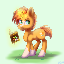 Size: 4000x4000 | Tagged: safe, artist:lilclim, sunburst, pony, unicorn, book, magic, male, solo, stallion, walking