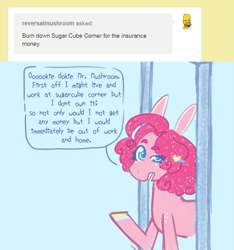 Size: 757x808 | Tagged: safe, artist:ask-pinkie-polkadot-pie, derpibooru import, pinkie pie, earth pony, pony, alternate hairstyle, solo, tumblr:ask-pinkie-polkadot-pie