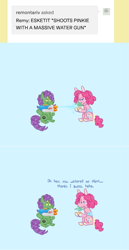 Size: 757x1472 | Tagged: safe, artist:ask-pinkie-polkadot-pie, derpibooru import, pinkie pie, earth pony, pony, plant, tumblr:ask-pinkie-polkadot-pie, watergun