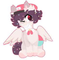 Size: 1358x1378 | Tagged: safe, artist:vanillaswirl6, oc, oc only, oc:dandyletters (rigbythememe), pegasus, pony, bowtie, commission, hat, letter, mail, male, one eye closed, simple background, transparent background, wink