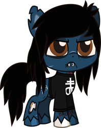 Size: 682x863 | Tagged: safe, artist:lightningbolt, derpibooru exclusive, pony, undead, zombie, zombie pony, my little pony: pony life, .svg available, angry, bags under eyes, bone, bring me the horizon, chipped tooth, clothes, colored pupils, colored sclera, fangs, frown, glasgow smile, lip piercing, oliver sykes, piercing, ponified, scar, shirt, simple background, solo, stitches, svg, tattoo, torn ear, transparent background, unshorn fetlocks, vector