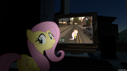 Size: 2560x1438 | Tagged: safe, artist:faze-alan-mskull2019, derpibooru import, fluttershy, pegasus, pony, computer, game, grand theft auto, gta san andreas, house, looking at you, night