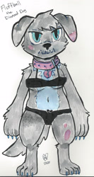 Size: 1843x3469 | Tagged: safe, artist:buttercupsaiyan, oc, oc only, oc:fluffball, diamond dog, belly button, black underwear, bra, breasts, clothes, diamond dog oc, female, female diamond dog, panties, ribbon, traditional art, underboob, underwear, watercolor painting