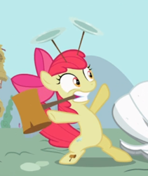 Size: 406x480 | Tagged: safe, screencap, apple bloom, the cutie pox, bipedal, cropped, hammer, plate spinning, plates, solo, teeth