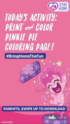 Size: 1080x1920 | Tagged: safe, derpibooru import, pinkie pie, earth pony, pony, my little pony: pony life, bringhomethefun, coronavirus, covid-19, instagram story, official, solo, text