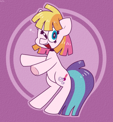 Size: 2432x2624 | Tagged: safe, artist:spritecranbirdie, toola roola, earth pony, pony, g3, cute, cutie mark, female, happy, mare, paintbrush, roolabetes, simple background, solo