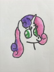 Size: 3024x4032 | Tagged: safe, artist:whistle blossom, sweetie belle, pony, unicorn, cute, diasweetes, female, looking at you, mare, marker drawing, older, older sweetie belle, simple background, smiling, smiling at you, solo, traditional art, white background