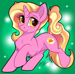 Size: 2257x2215 | Tagged: safe, artist:gleamydreams, luster dawn, pony, unicorn, female, high res, mare, one hoof raised, ponytail, smiling at you, solo