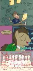 Size: 916x1946 | Tagged: safe, artist:fred crippen, edit, edited screencap, screencap, doctor whooves, human, slice of life (episode), book, bowling alley, bowling pins, calculations, clothes, cropped, dirk niblick, dirk niblick of the math brigade, go west young mathematician, juggling, meme, speech, speech bubble, square one tv, suit, talking, that's my x, thinking