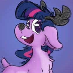 Size: 2500x2500 | Tagged: safe, artist:antimationyt, artist:bluestarsburst, twilight sparkle, deer, reindeer, female, open mouth, purple background, simple background, solo, species swap