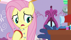 Size: 1920x1080 | Tagged: safe, derpibooru import, screencap, fluttershy, pegasus, pony, dragon dropped, pincushion, sewing machine, solo