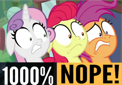 Size: 720x503 | Tagged: safe, edit, edited screencap, screencap, apple bloom, scootaloo, sweetie belle, growing up is hard to do, 200% mad, caption, cringing, cutie mark crusaders, expand dong, exploitable meme, image macro, meme, nope, older, older apple bloom, older cmc, older scootaloo, older sweetie belle, pornhub logo, reaction image, text