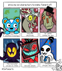 Size: 2048x2341 | Tagged: safe, artist:mysteriousdreaming, discord, anthro, draconequus, a hat in time, animal crossing, bedsheet ghost, bust, crossover, doopliss, hat, hazbin hotel, paper mario: the thousand year door, party hat, six fanarts, smile for me, smiling