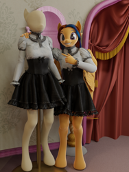 Size: 810x1080 | Tagged: safe, artist:stellarator, oc, oc:cold front, anthro, pegasus, unguligrade anthro, comic:after hours at carousel boutique, comic:after hours at carousel boutique part 2, 3d, blender, carousel boutique, clothes, crossdressing, cycles, dress, dressup, femboy, gothic lolita, male, mannequin, not sfm