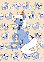 Size: 905x1280 | Tagged: safe, artist:darkhestur, oc, oc:dainty doily, pony, birthday, custom species, doily pony, silly background, sitting, solo