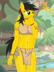 Size: 1536x2048 | Tagged: safe, artist:thunder burst, oc, oc:thundara burst, anthro, pegasus, clothes, gold, loincloth, solo