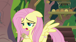 Size: 1920x1080 | Tagged: safe, derpibooru import, screencap, fluttershy, pegasus, pony, she talks to angel, female, mare, messy mane, solo, tired