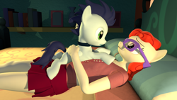 Size: 1280x720 | Tagged: safe, artist:dragonsam98, soarin', twist, anthro, earth pony, pegasus, pony, 3d, behaving like a dog, collar, colt soarin', cute, older twist, pony pet, smiling, source filmmaker, story included, wholesome, wide eyes