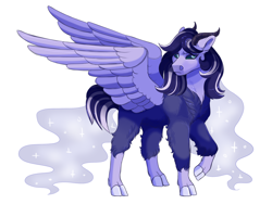 Size: 1800x1350 | Tagged: safe, artist:uunicornicc, oc, oc:eternity, hybrid, black sclera, cloven hooves, female, horns, interspecies offspring, offspring, parent:lord tirek, parent:princess luna, simple background, solo, white background