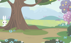 Size: 954x572 | Tagged: safe, angel bunny, rabbit, animal, background, bush, flower, gameloft, outdoors, resource, solo, tree