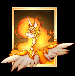 Size: 2649x2687 | Tagged: safe, artist:darklight1315, daybreaker, alicorn, pony, armor, bust, female, high res, looking back, mare, solo, spread wings, wing armor, wings