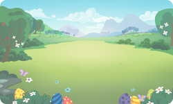 Size: 954x572 | Tagged: safe, background, bush, cloud, easter egg, flower, gameloft, mountain, no pony, outdoors, partly cloudy, resource, tree