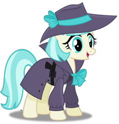 Size: 3373x3515 | Tagged: safe, artist:anime-equestria, coco pommel, earth pony, belt, bow, clothes, cocobetes, costume, cute, detective, female, happy, hat, mare, simple background, solo, transparent background, trenchcoat, vector