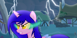 Size: 1679x849 | Tagged: safe, artist:lumi-infinite64, oc, alicorn, pony, evil eyes, possessed, solo