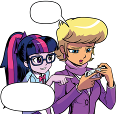 Size: 928x847 | Tagged: safe, artist:pencils, edit, idw, ms. harshwhinny, sci-twi, twilight sparkle, equestria girls, spoiler:comic, spoiler:comicequestriagirlsmarchradness, clothes, female, phone, template