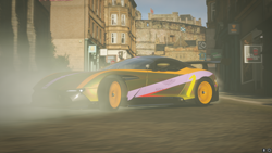 Size: 1920x1080 | Tagged: safe, adagio dazzle, equestria girls, aston martin, aston martin vulcan, burnout, car, city, forza horizon, forza horizon 4, game screencap, racing