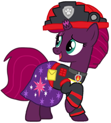 Size: 899x995 | Tagged: safe, artist:徐詩珮, fizzlepop berrytwist, tempest shadow, series:sprglitemplight diary, series:sprglitemplight life jacket days, series:springshadowdrops diary, series:springshadowdrops life jacket days, alternate universe, base used, clothes, female, marshall (paw patrol), paw patrol, simple background, transparent background, ultimate rescue