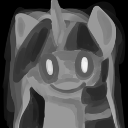 Size: 1024x1024 | Tagged: safe, artist:wimple, twilight sparkle, creepy, grayscale, head, looking at you, monochrome, solo, staring into your soul