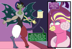 Size: 1087x741 | Tagged: safe, artist:jacalope, princess eris, oc, oc:mitzi, draconequus, contract, draconequified, pixel art, species swap, speech bubble, this will end in tears