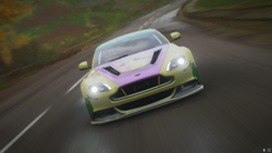 Size: 1920x1080 | Tagged: safe, fluttershy, equestria girls, aston martin, aston martin v12 vantage, car, forza horizon 4, game screencap