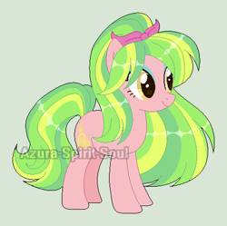 Size: 456x454 | Tagged: safe, artist:azura-spirit-soul, artist:selenaede, lemon zest, earth pony, pony, alternate hairstyle, alternate universe, base used, equestria girls ponified, eyeshadow, female, gray background, makeup, mare, ponified, ponytail, redesign, simple background, solo, watermark