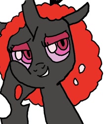 Size: 619x695 | Tagged: safe, artist:whistle blossom, oc, oc only, oc:queen anthill, changeling queen, autodesk sketchbook, changeling queen oc, crown, cute, digital art, female, grin, jewelry, lidded eyes, mare, red changeling, regalia, simple background, smiling, solo, trace, white background