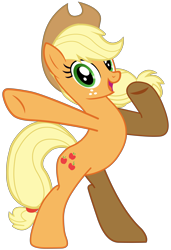 Size: 5167x7574 | Tagged: artist needed, source needed, safe, derpibooru import, part of a set, applejack, earth pony, pony, bipedal, female, looking at you, mare, open mouth, simple background, smiling, solo, transparent background, vector