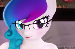 Size: 1504x1000 | Tagged: safe, artist:lunati, oc, oc only, oc:aurora starling, anthro, 3d, :p, eyelashes, female, glasses, heterochromia, looking at you, solo, source filmmaker, tongue out