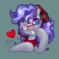 Size: 1000x1000 | Tagged: safe, artist:amidnighters, oc, oc only, oc:cinnabyte, adorkable, bandana, commission, cute, dork, gaming headset, headphones, headset, heart, icon, one eye closed, smiling, wink