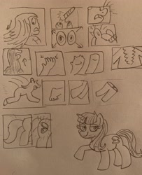 Size: 3024x3725 | Tagged: safe, artist:13mcjunkinm, citrus blush, oc, oc:james "jimmy" thomas hook, human, pony, unicorn, fanfic:a compact tale, background pony, character to character, fanfic art, human to pony, male to female, rule 63, transformation, transformation sequence, transgender transformation