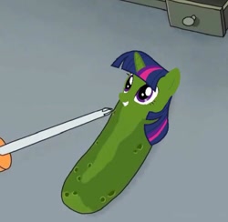 Size: 750x733 | Tagged: safe, twilight sparkle, food, meme, pickle, pickle rick, rick and morty, screwdriver